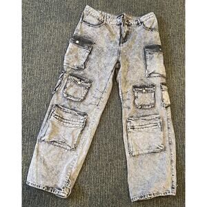 Y2K Wide Leg Cargo Jeans Multi Pocket Baggy Raver Skater Streetwear Denim 16